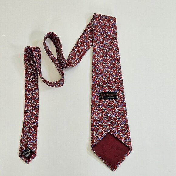 Beaufort Tie Rack Silk Tie Italy Red Multicolor Airplanes Clouds AOP W3.75 L59.5 - Picture 3 of 16